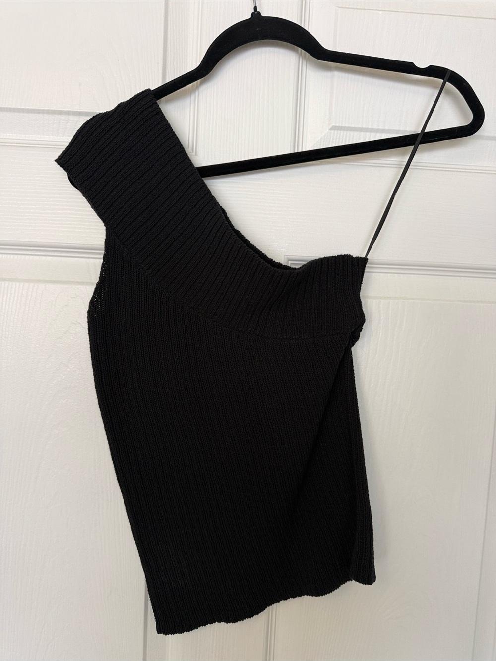 LOFT Black One-Shoulder Ribbed Knit Dress